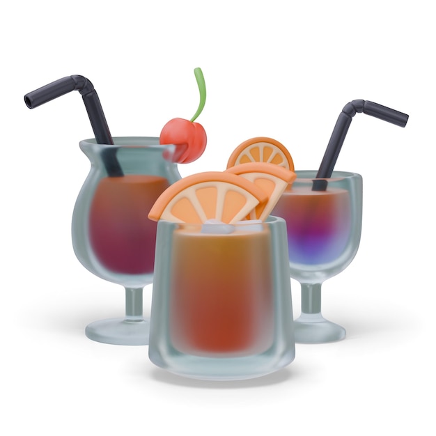 Conjunto de vasos de diferentes tipos con cócteles fríos Composición vectorial publicitaria realista
