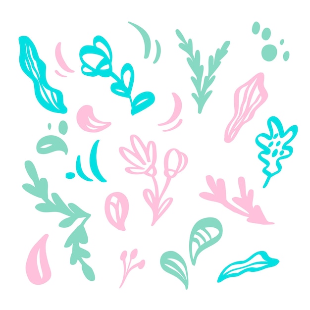 Conjunto de vector aislado flor plana sobre fondo blanco verano escandinavo floral dibujado a mano naturaleza ilustración