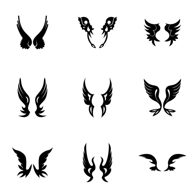 Conjunto de vector de alas. La ilustración de forma de alas simples, elementos editables, se puede utilizar en el diseño de logotipos