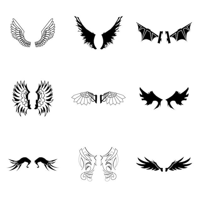 Conjunto de vector de alas. la ilustración de forma de alas simples, elementos editables, se puede utilizar en el diseño de logotipos