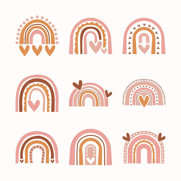 Conjunto de vector de arco iris boho