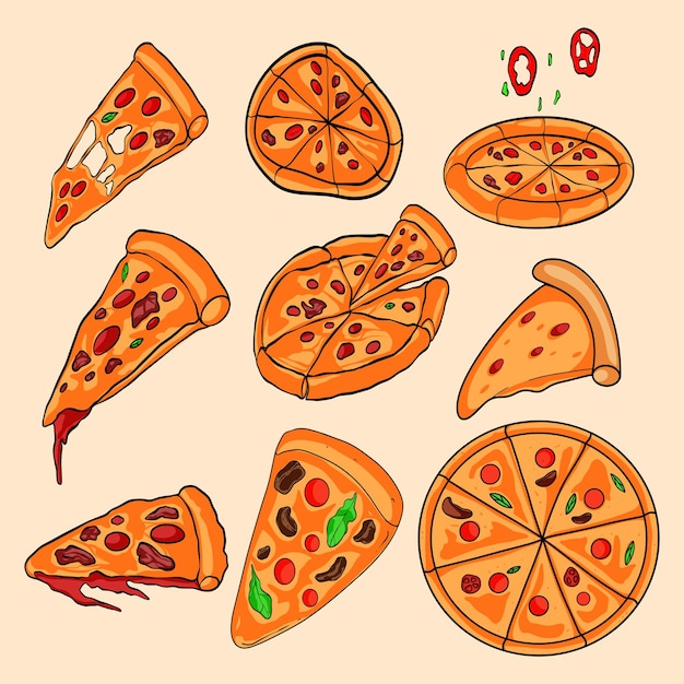 Conjunto de vector de arte de ilustración de pizza