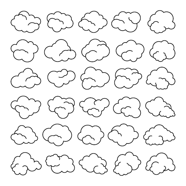 Conjunto de vector de arte de línea de nube
