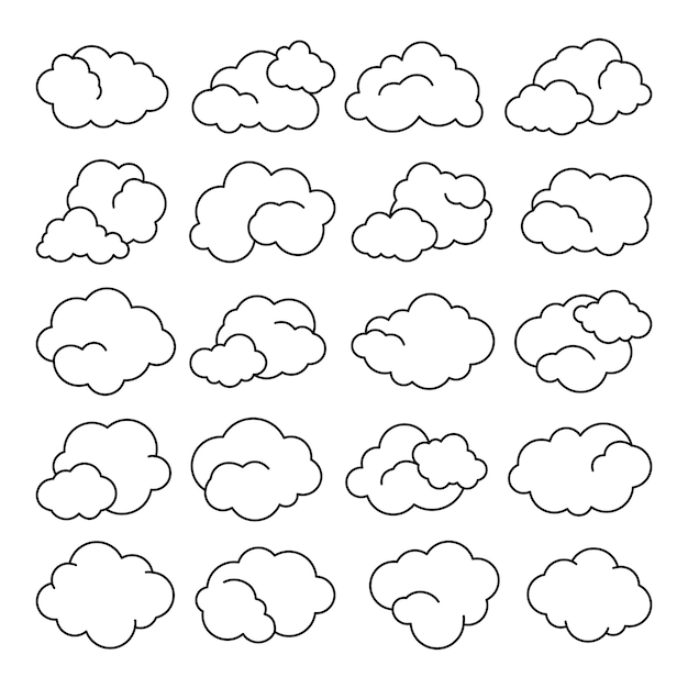 Conjunto de vector de arte de línea de nube