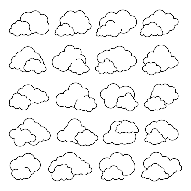 Conjunto de vector de arte de línea de nube