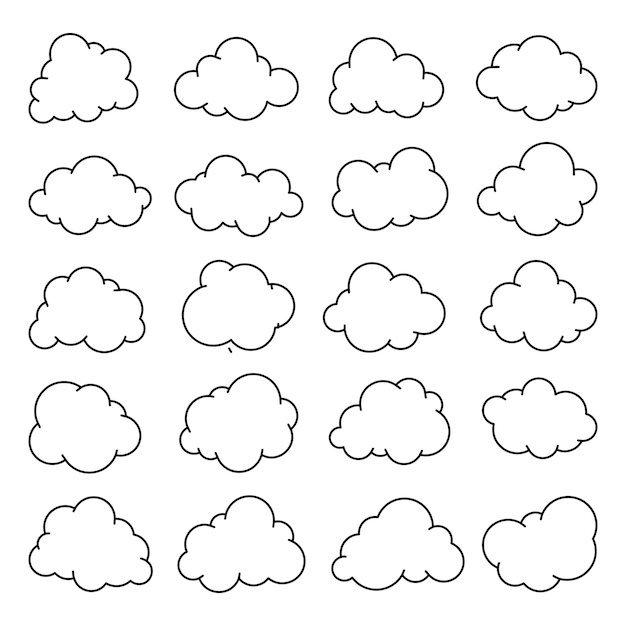 Conjunto de vector de arte de línea de nube