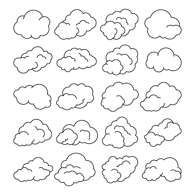 Conjunto de vector de arte de línea de nube
