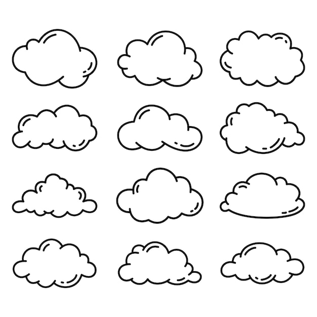 Conjunto de vector de arte de línea de nube