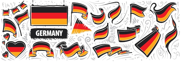 Conjunto de vector de la bandera nacional de Alemania en varios diseños creativos.