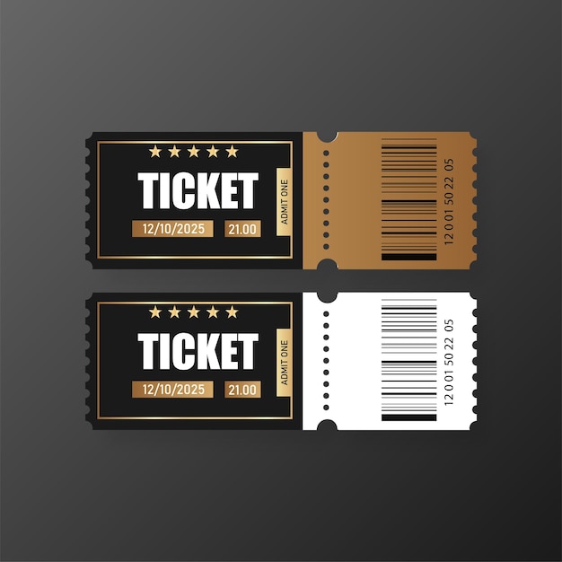 Conjunto de vector de boleto de lujo realista. Boleto vip dorado aislado en el fondo. Ilustración vectorial
