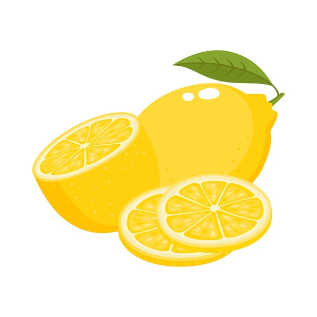Conjunto de vector brillante de colorido de jugoso limón. Limones frescos de dibujos animados aislados en blanco