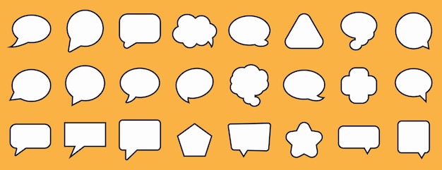 Conjunto de vector de burbuja de voz sobre fondo naranja Colección de diseño de icono de chat para pegatina