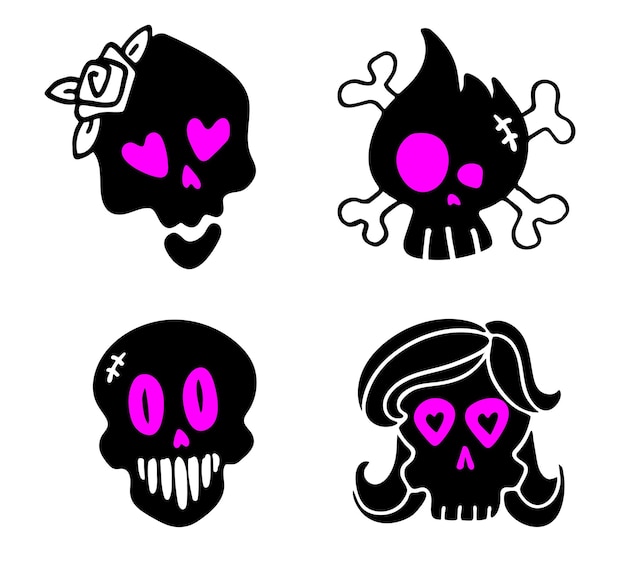 Conjunto de vector de calaveras negras para halloweensilueta de vector de calaveras