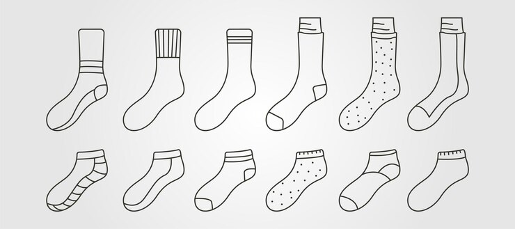 Conjunto de vector de calcetines largos y cortos diseño de ilustración de símbolo de arte de línea, diseño de vector de paquete de calcetines