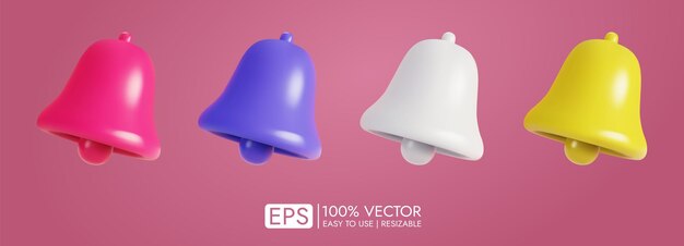 Conjunto de vector de campana 3d realista sobre fondo vacío