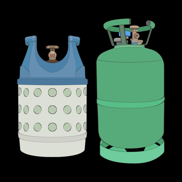 Vector conjunto de vector de cilindros de gas industrial vector de diseño de icono de cilindros de gas industrial aislado sobre fondo negro