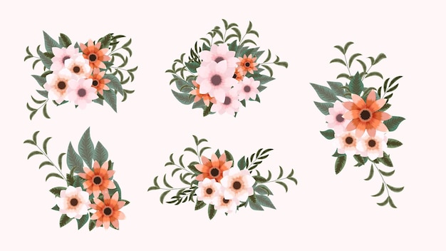 Conjunto de vector de colección de ilustración de arreglo de ramo de flores florales editables