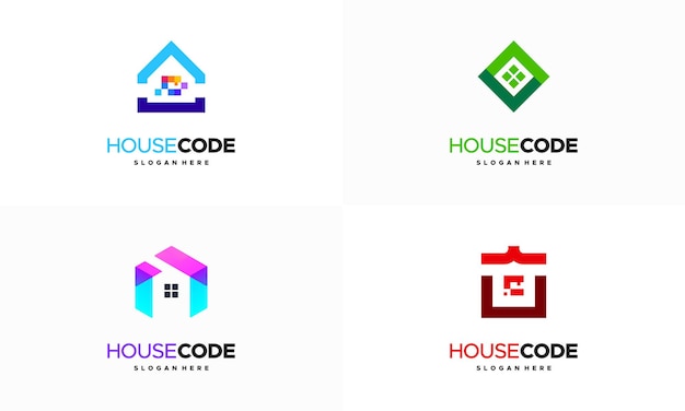 Conjunto de vector de concepto de diseños de logotipo de Creative Code House, plantilla de logotipo de Programming House