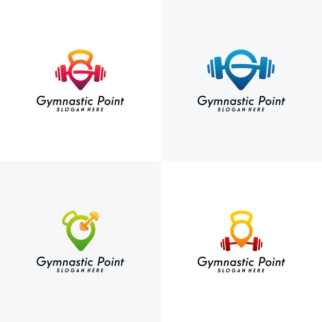 Conjunto de vector de concepto de diseños de logotipo de gimnasia, plantilla de logotipo de gimnasio