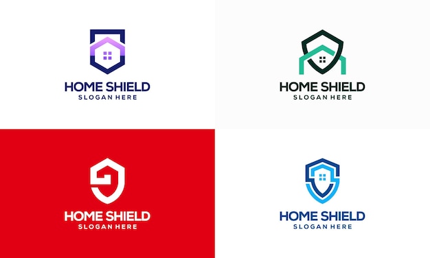 Conjunto de vector de concepto de diseños de logotipo de Home Shield, icono de plantilla de logotipo de seguridad de la casa