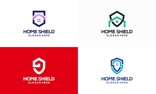 Conjunto de vector de concepto de diseños de logotipo de home shield, icono de plantilla de logotipo de seguridad de la casa