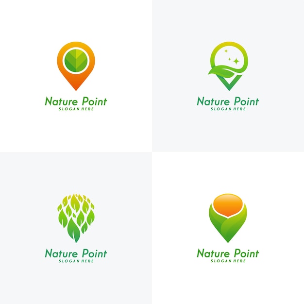 Conjunto de vector de concepto de diseños de logotipo de Nature Point, símbolo de logotipo de Green Place