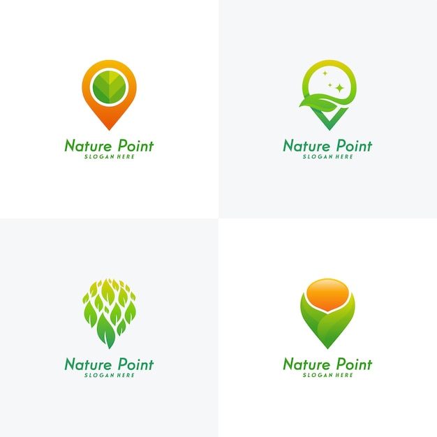 Conjunto de vector de concepto de diseños de logotipo de nature point, símbolo de logotipo de green place