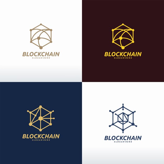 Conjunto de vector de concepto de diseños de logotipo de tecnología Pixel, símbolo de logotipo de red de Internet, logotipo de cable digital