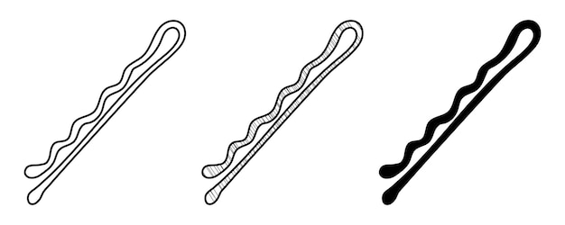 Conjunto de vector dibujado a mano Bobby Pin en un estilo de dibujos animados de garabato