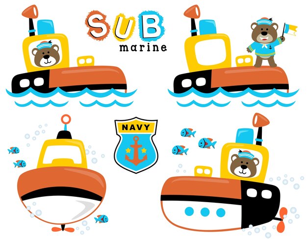 Conjunto de vector de dibujos animados submarinos con divertido marinero