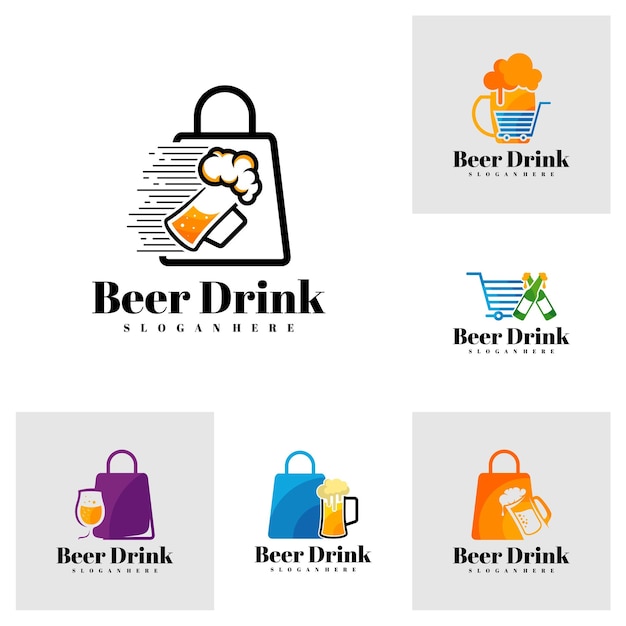 Conjunto de vector de diseño de logotipo de Beer Shop Diseño de logotipo de bebida de cerveza creativa Ilustración de plantilla