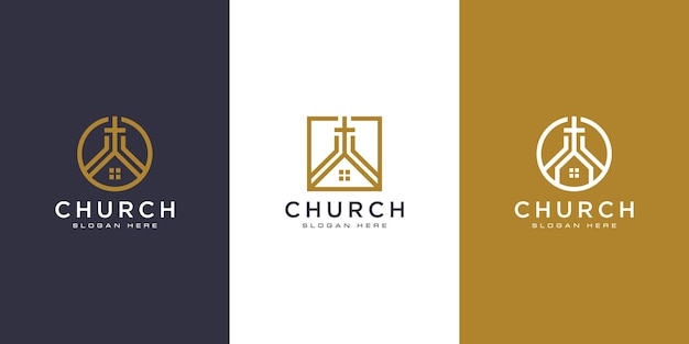 Conjunto de vector de diseño de logotipo cristiano de iglesia