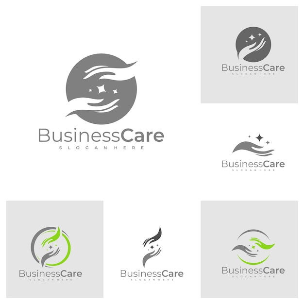 Conjunto de vector de diseño de logotipo de cuidado Ilustración de plantilla de conceptos de logotipo de mano creativa