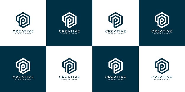 Conjunto de vector de diseño de logotipo inicial letra P