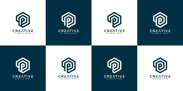 Conjunto de vector de diseño de logotipo inicial letra p