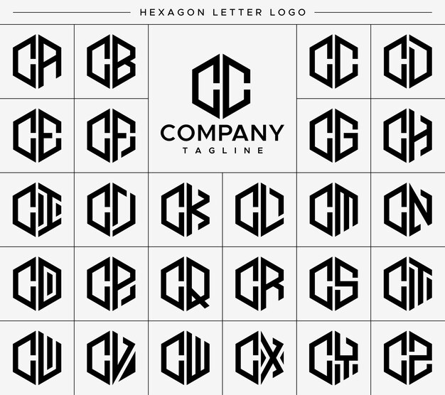 Conjunto de vector de diseño de logotipo de letra CC C hexagonal moderno