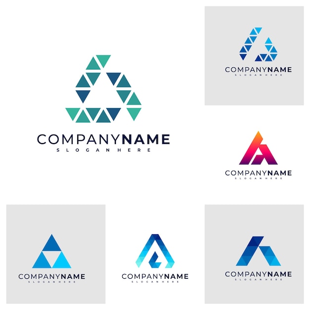 Conjunto de vector de diseño de logotipo de letra a ilustración de plantilla de conceptos de logotipo creativo a