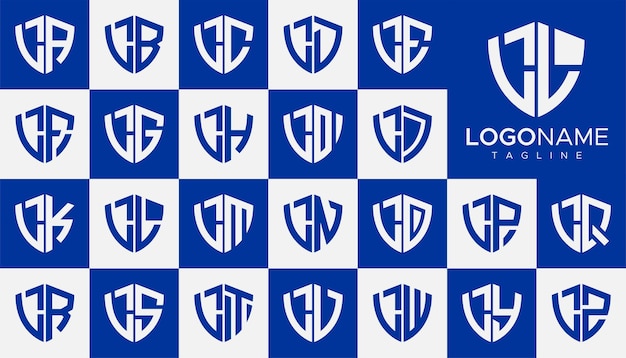 Conjunto de vector de diseño de logotipo de letra L de escudo. Conjunto de plantillas de logotipo L de seguridad simple.