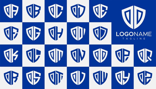 Conjunto de vector de diseño de logotipo de letra O de escudo. Conjunto de plantillas de logotipo O de seguridad simple.