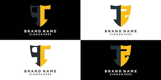 Conjunto de vector de diseño de logotipo de letra qc y ts con escudo de icono creativo