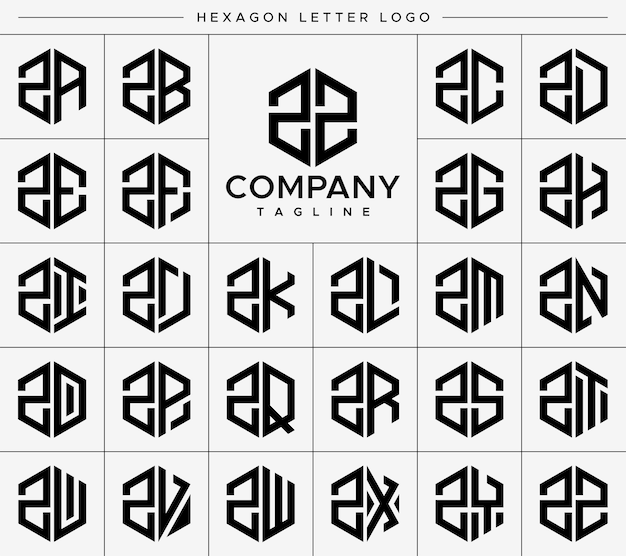 Conjunto de vector de diseño de logotipo de letra ZZ Z hexagonal moderno.