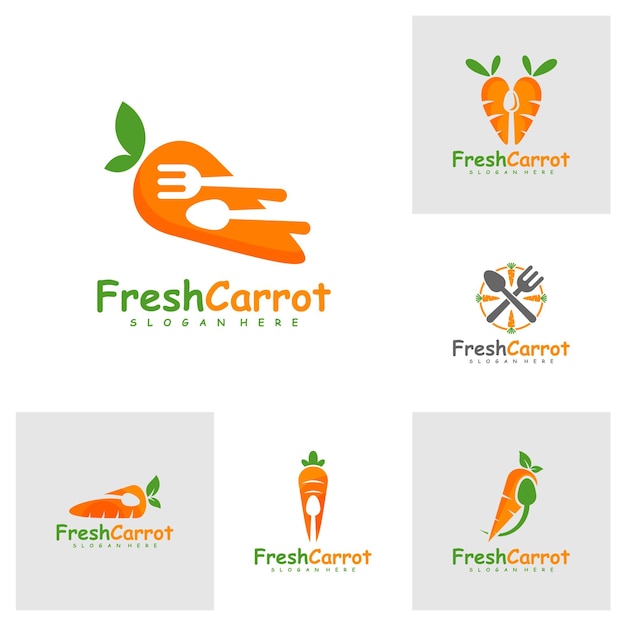 Conjunto de vector de diseño de logotipo de zanahoria de alimentos ilustración de plantilla de diseño de logotipo de zanahoria creativa