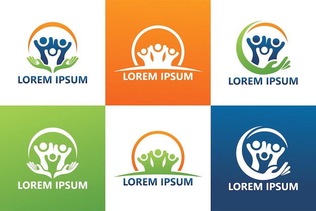 Conjunto de vector de diseño de plantilla de logotipo de cuidado familiar
