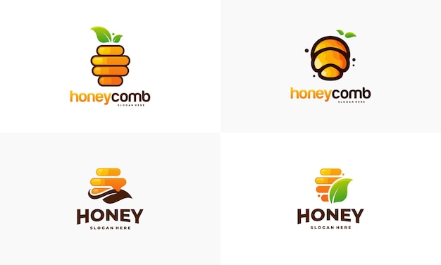 Conjunto de vector de diseño de plantilla de logotipo de panal de miel, emblema, concepto de diseño de miel, símbolo creativo,