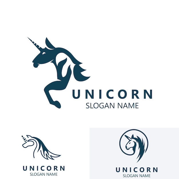 Conjunto de vector de diseño simple de imagen de logotipo de cabeza de caballo unicornio