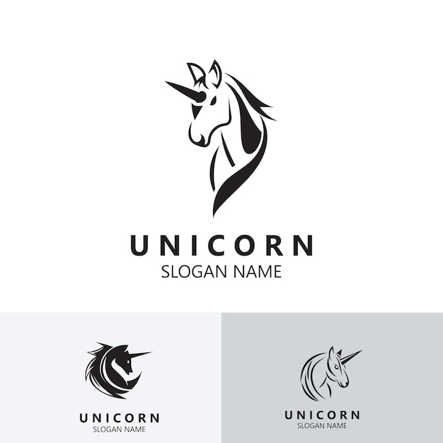 Conjunto de vector de diseño simple de imagen de logotipo de cabeza de caballo unicornio