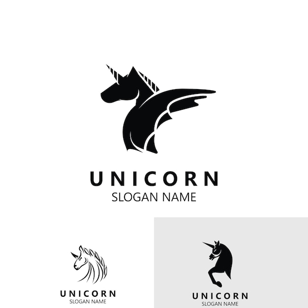 Conjunto de vector de diseño simple de imagen de logotipo de cabeza de caballo unicornio