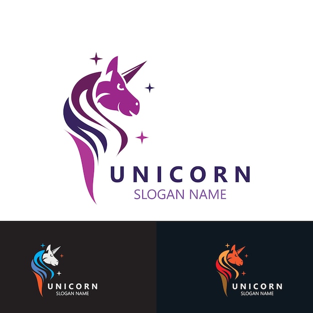 Conjunto de vector de diseño simple de imagen de logotipo de cabeza de caballo unicornio