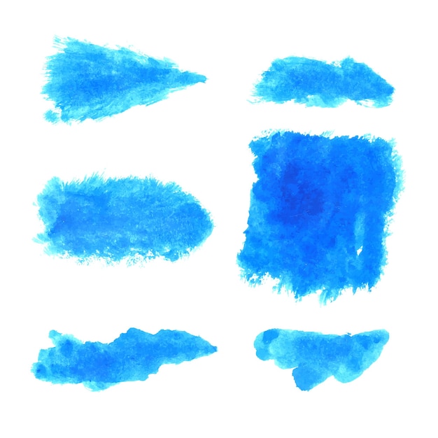 Conjunto de vector de diseño de trazo de pincel de acuarela azul dibujado a mano