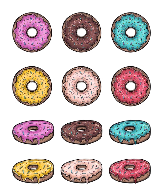 Conjunto de vector de donut aislado en un fondo blanco